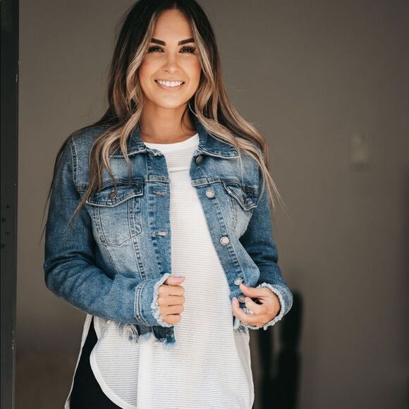 Crop frayed denim jean jacket fall cute blue